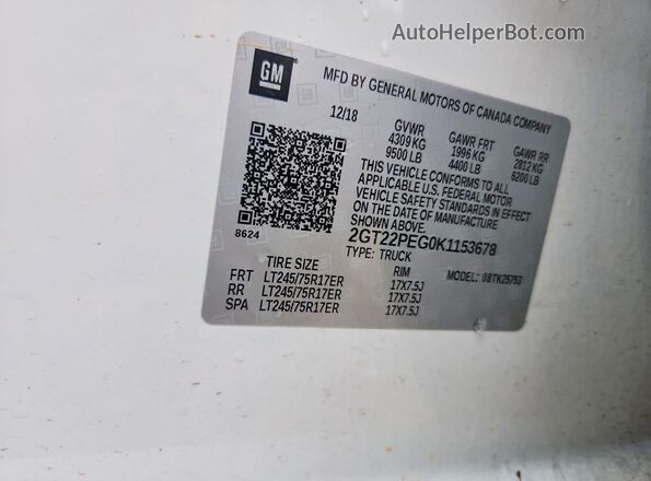 2GT22PEG0K1153678 2019 GMC SIERRA White Engine compartment view