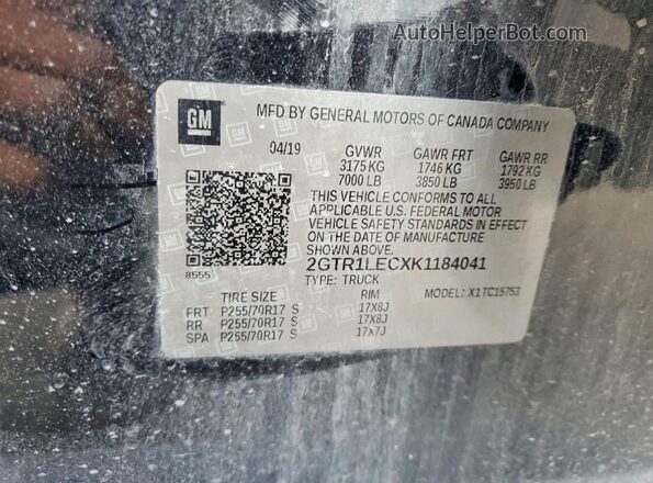 2GTR1LECXK1184041 2019 GMC SIERRA Черный Вид наклейки с VIN-кодом