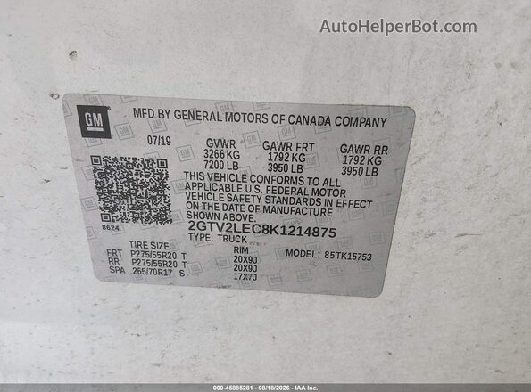 2GTV2LEC8K1214875 2019 GMC SIERRA White Widok komory silnika