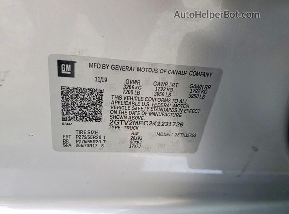 2GTV2MEC2K1231726 2019 GMC SIERRA Silver Շարժիչի բաժամունքի տեսք