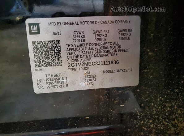 2GTV2MEC3J1111836 2018 GMC SIERRA Черный Вид подкапотного пространства
