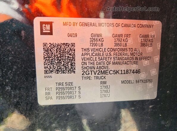 2GTV2MEC5K1187446 2019 GMC SIERRA Black Вид наклейки з VIN-кодом