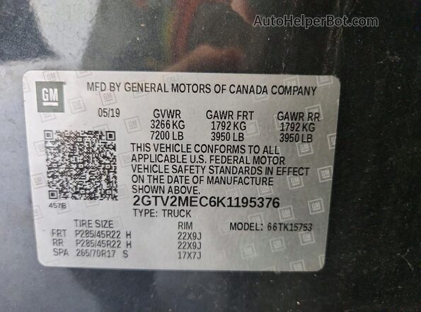 2GTV2MEC6K1195376 2019 GMC SIERRA Blue VIN կոդի պիտակի տեսք