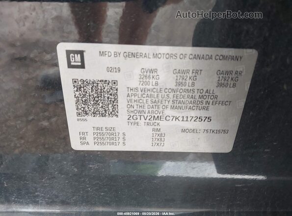 2GTV2MEC7K1172575 2019 GMC SIERRA Black Engine compartment view