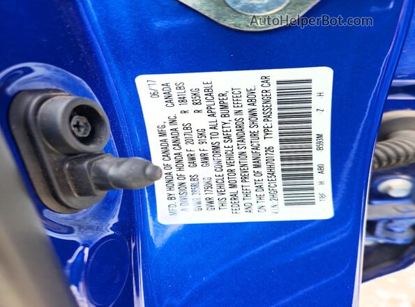 2HGFC1E54HH701726 2017 HONDA CIVIC Blue Widok komory silnika