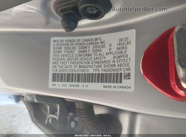 2HGFC1E55LH706510 2020 HONDA CIVIC Silver Vista del compartimento del motor