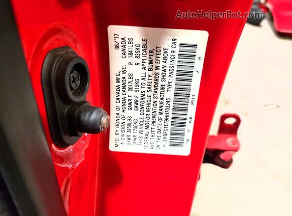 2HGFC1E59HH703245 2017 HONDA CIVIC Red VIN კოდის სტიკერის ხედი