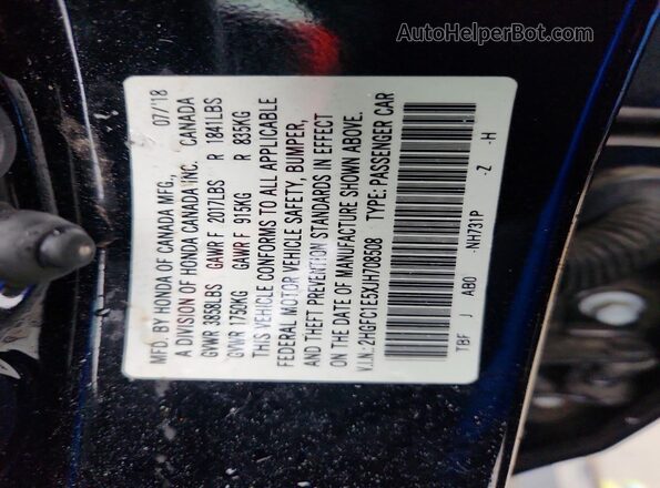 2HGFC1E5XJH708508 2018 HONDA CIVIC Black Widok naklejki z numerem VIN