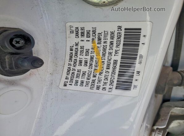 2HGFC1F30HH643868 2017 HONDA CIVIC White Widok naklejki z numerem VIN
