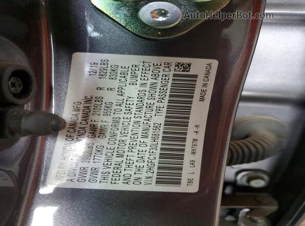 2HGFC1F30LH681562 2020 HONDA CIVIC Charcoal VIN sticker view