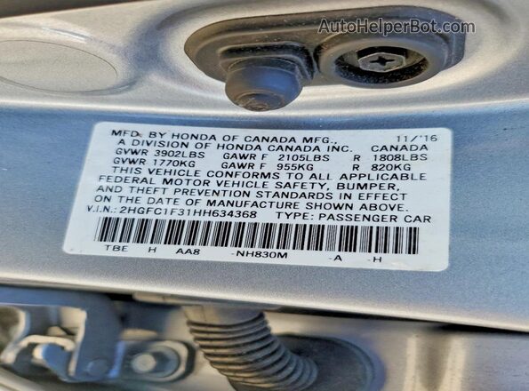 2HGFC1F31HH634368 2017 HONDA CIVIC Silver Շարժիչի բաժամունքի տեսք