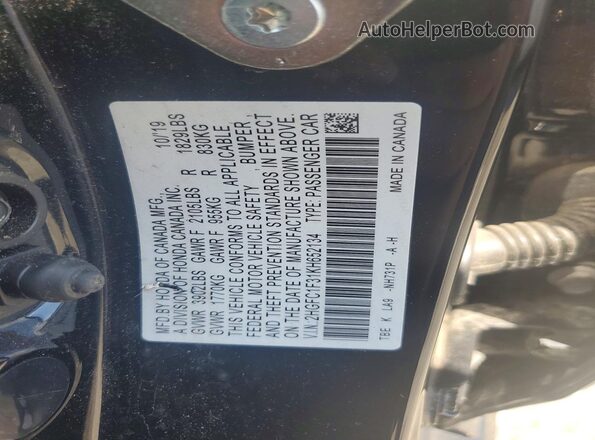 2HGFC1F31KH652134 2019 HONDA CIVIC Black Engine compartment view