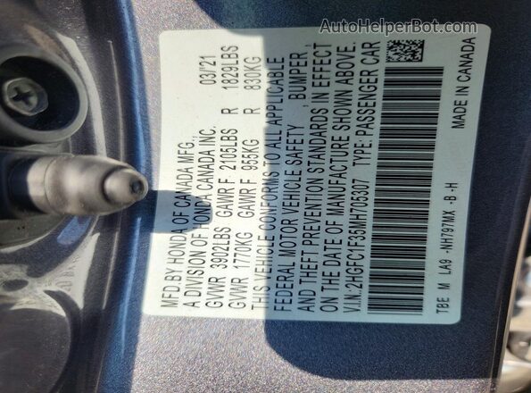 2HGFC1F35MH705307 2021 HONDA CIVIC Gray Vista de la etiqueta del VIN