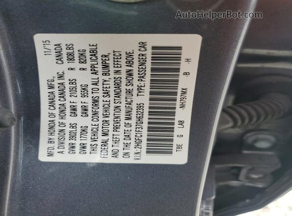 2HGFC1F37GH632395 2016 HONDA CIVIC Charcoal Շարժիչի բաժամունքի տեսք