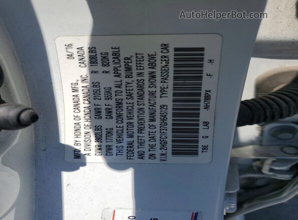 2HGFC1F37GH645129 2016 HONDA CIVIC White Engine compartment view