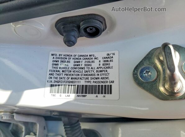 2HGFC1F37GH651111 2016 HONDA CIVIC White Engine compartment view