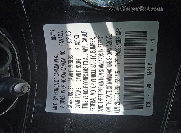 2HGFC1F39HH656716 2017 HONDA CIVIC Black Widok komory silnika