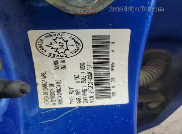 2HGFC1F43GH113711 2016 HONDA CIVIC Blue Widok komory silnika