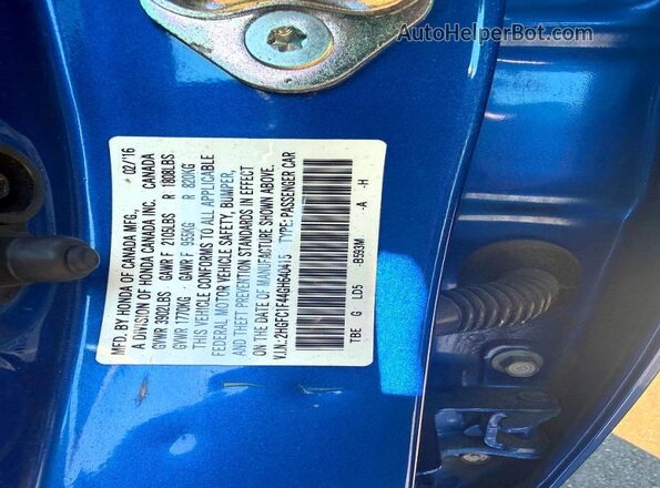 2HGFC1F44GH640415 2016 HONDA CIVIC Blue Widok tylnych siedzeń