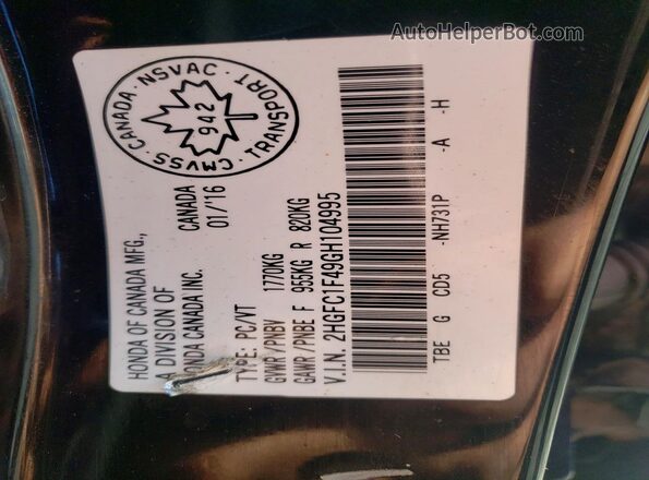 2HGFC1F49GH104995 2016 HONDA CIVIC Black VIN sticker view