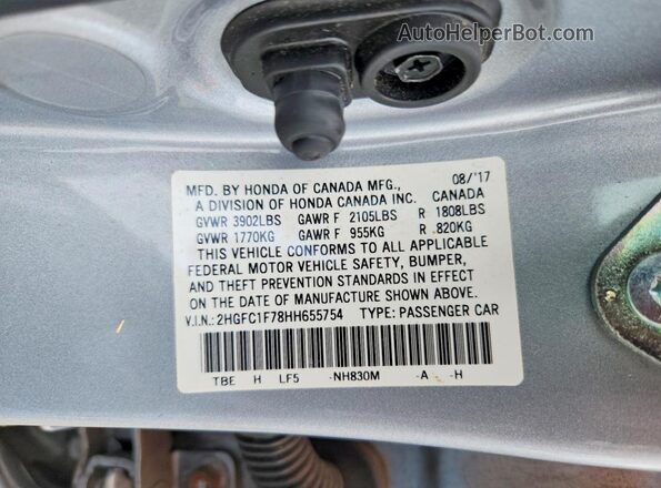 2HGFC1F78HH655754 2017 HONDA CIVIC Gray ძრავის განყოფილების ხედი