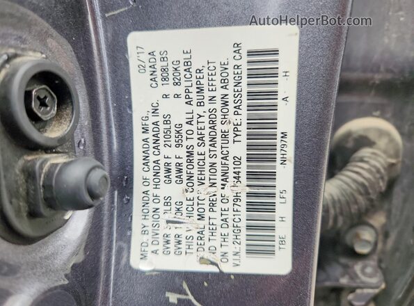 2HGFC1F79HH644102 2017 HONDA CIVIC Gray Շարժիչի բաժամունքի տեսք