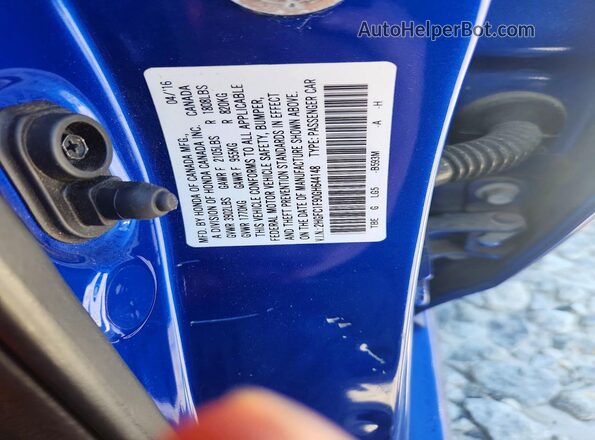 2HGFC1F90GH644148 2016 HONDA CIVIC Синий Вид наклейки с VIN-кодом