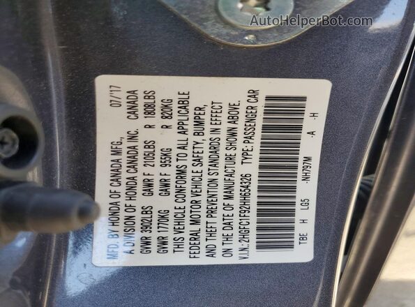 2HGFC1F92HH654326 2017 HONDA CIVIC Gray Вид підкапотного простору