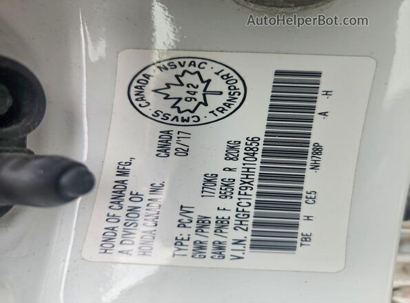 2HGFC1F9XHH104856 2017 HONDA CIVIC White Вид підкапотного простору