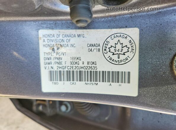 2HGFC2E20JH022635 2018 HONDA CIVIC Gray Engine compartment view