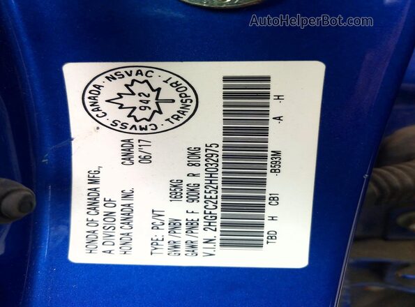 2HGFC2E52HH032975 2017 HONDA CIVIC Blue Вид підкапотного простору