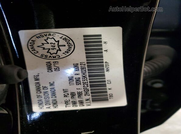 2HGFC2E55KH028121 2019 HONDA CIVIC Black Vista de la etiqueta del VIN