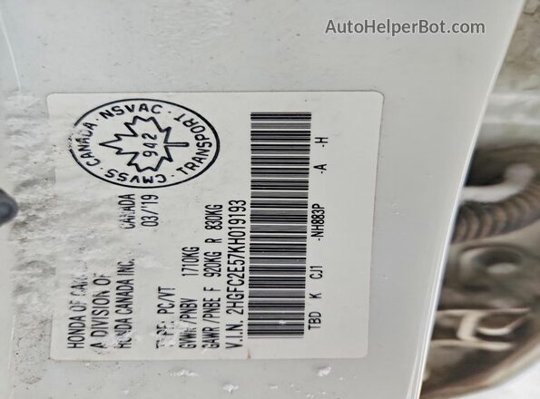2HGFC2E57KH019193 2019 HONDA CIVIC White Engine compartment view