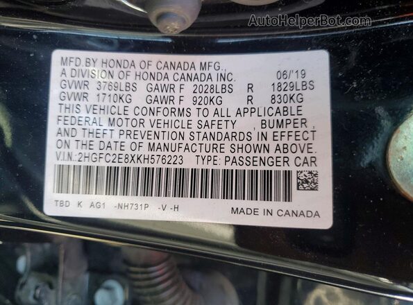 2HGFC2E8XKH576223 2019 HONDA CIVIC Black Widok komory silnika
