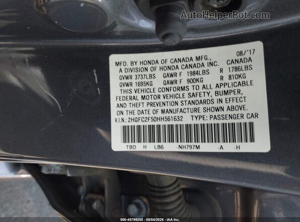2HGFC2F50HH561632 2017 HONDA CIVIC Gray Engine compartment view