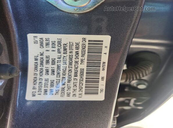 2HGFC2F50JH560650 2018 HONDA CIVIC Gray Widok naklejki z numerem VIN