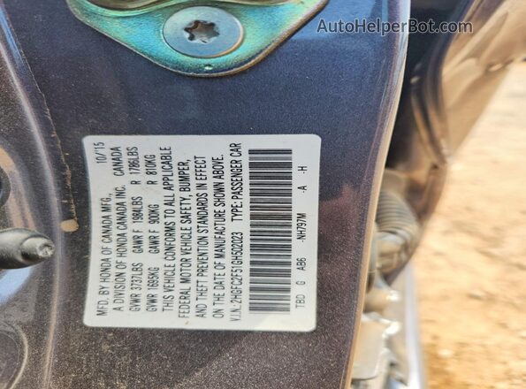 2HGFC2F51GH502023 2016 HONDA CIVIC Gray Շարժիչի բաժամունքի տեսք