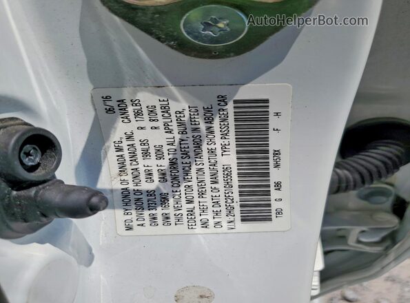 2HGFC2F51GH556261 2016 HONDA CIVIC White VIN კოდის სტიკერის ხედი