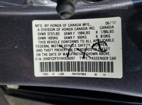2HGFC2F51HH556097 2017 HONDA CIVIC Gray VIN sticker view