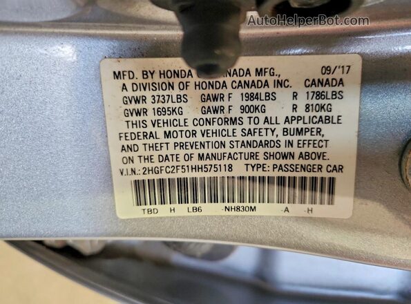 2HGFC2F51HH575118 2017 HONDA CIVIC Silver Vista del compartimento del motor