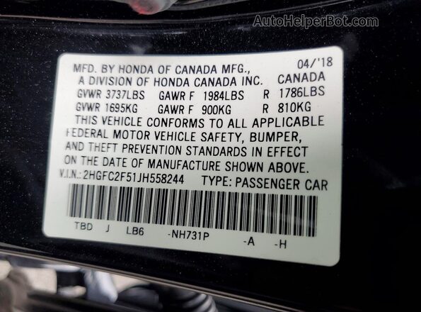 2HGFC2F51JH558244 2018 HONDA CIVIC Black VIN sticker view