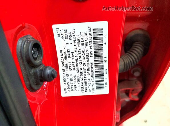 2HGFC2F51JH585931 2018 HONDA CIVIC Red ძრავის განყოფილების ხედი