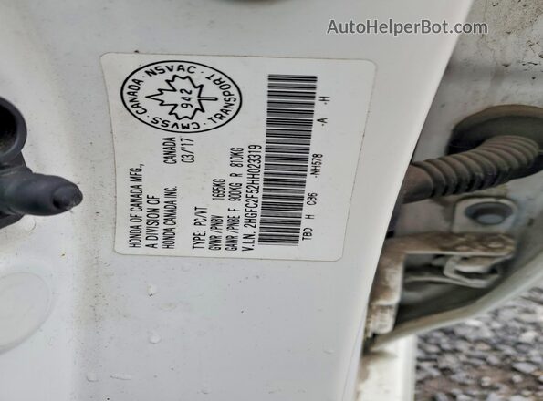 2HGFC2F52HH023319 2017 HONDA CIVIC White Вид наклейки з VIN-кодом