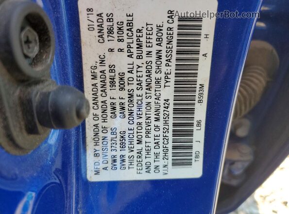 2HGFC2F52JH527424 2018 HONDA CIVIC Blue Вид підкапотного простору