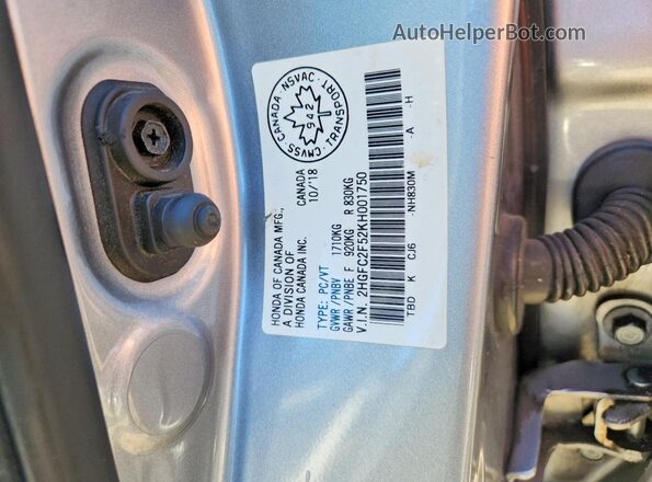 2HGFC2F52KH001750 2019 HONDA CIVIC Silver Vista del compartimento del motor