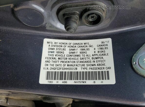 2HGFC2F53HH555128 2017 HONDA CIVIC Gray Widok komory silnika
