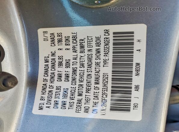 2HGFC2F53JH525231 2018 HONDA CIVIC Silver Widok naklejki z numerem VIN