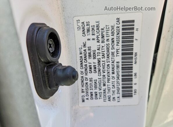 2HGFC2F54GH519818 2016 HONDA CIVIC White Вид підкапотного простору