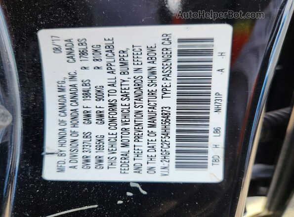 2HGFC2F54HH564873 2017 HONDA CIVIC Black VIN կոդի պիտակի տեսք