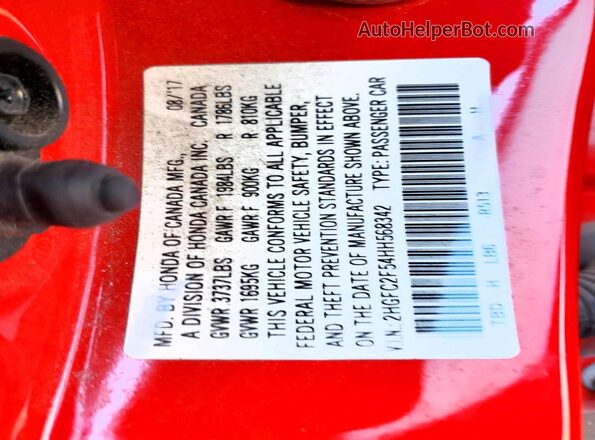 2HGFC2F54HH568342 2017 HONDA CIVIC Red Вид підкапотного простору